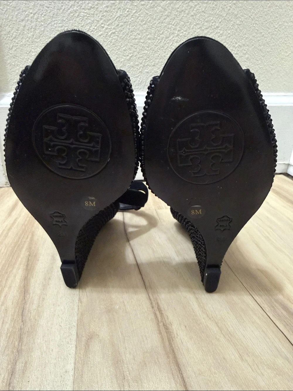 Tory Burch Black Crystal-Studded Wedge Sandals with Ankle Strap